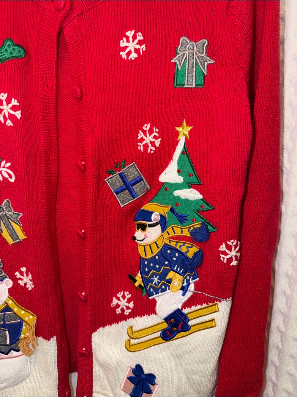 Bechamel Red Holiday Embroidered Button-Front Cardigan - Picture 2 of 5